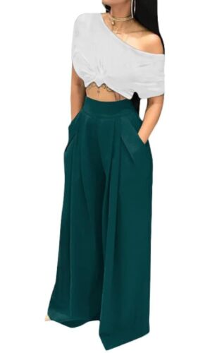 Women's Wide Leg Pants High Waist Casual Ladies Hippy Palazzo Trousers Small NEW