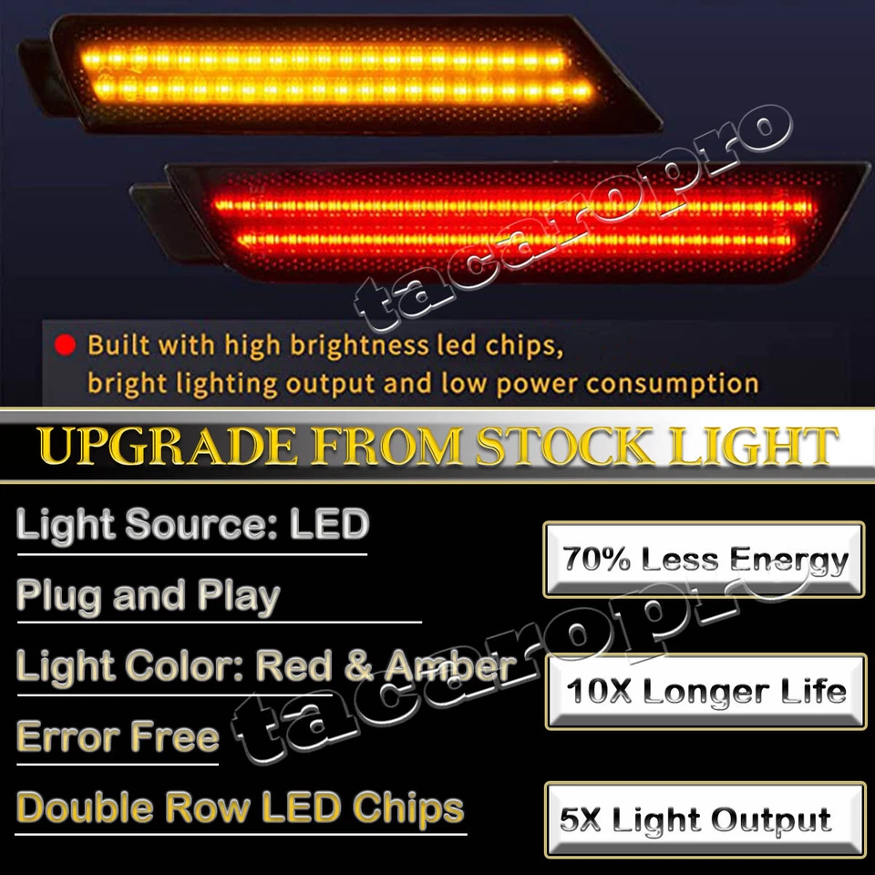 Para Chevy Camaro 2010-2013 2014 2015 LED Lámpara Marcadora Lateral Delantera Trasera 4 Piezas Ahumada Foto 2 de 4