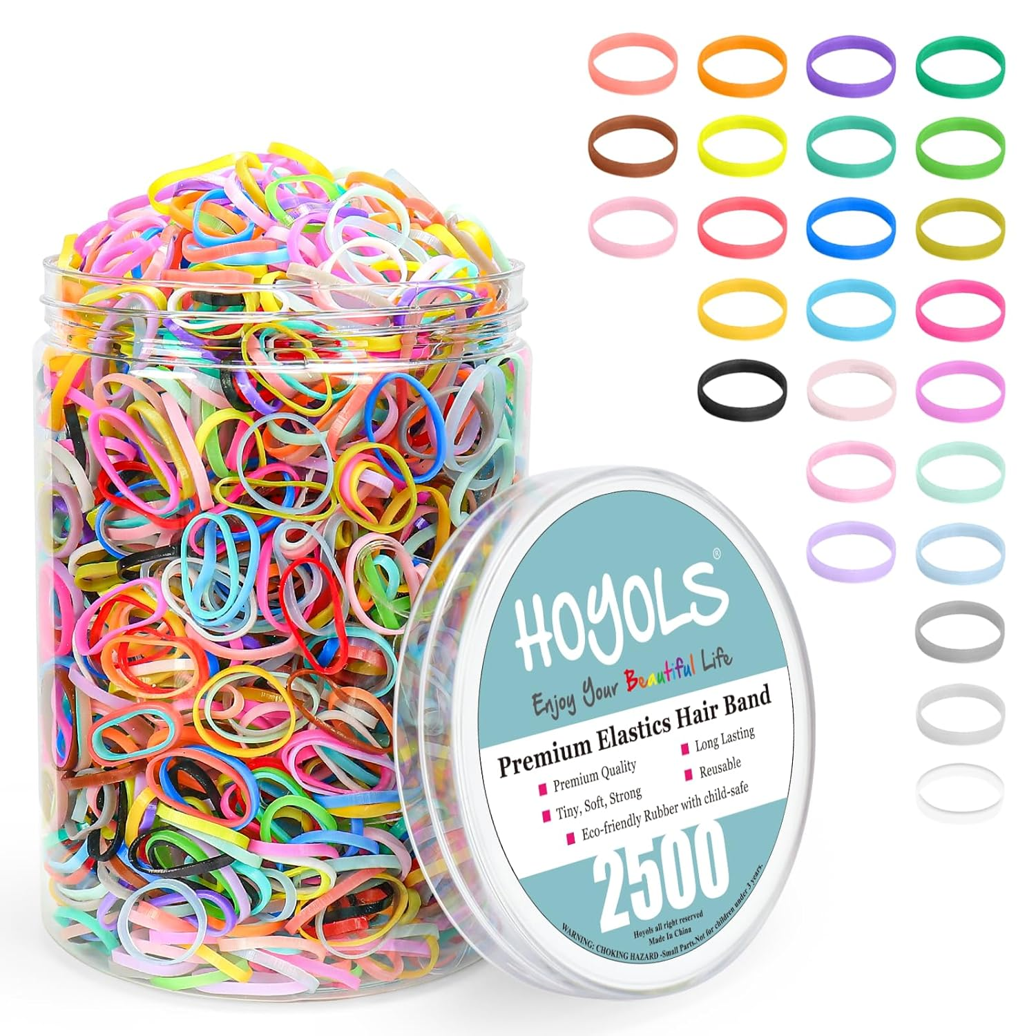 HOYOLS 2500 Pcs Colorful Elastic Hair Ties for Braids, Ponytails & Styling