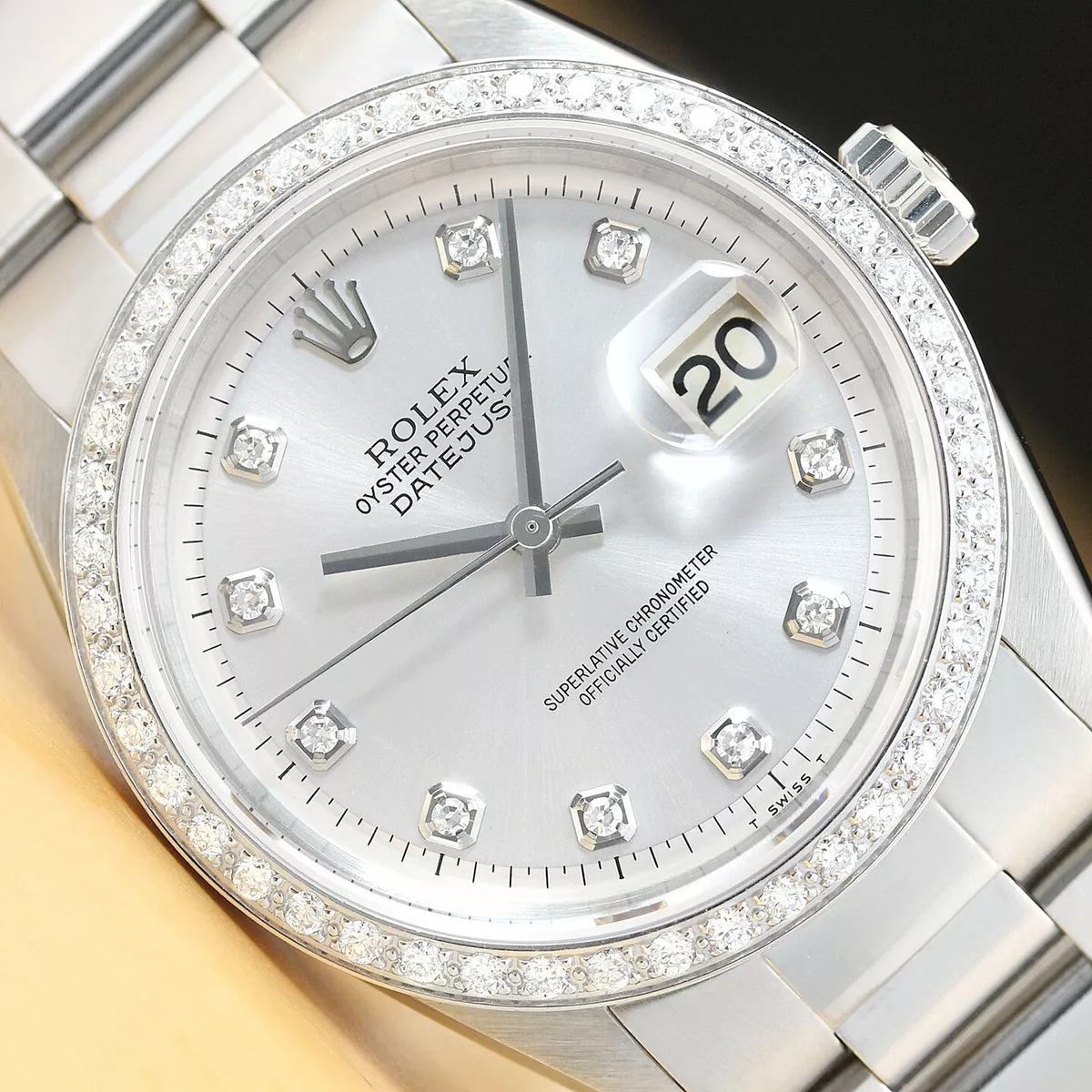 MENS ROLEX DATEJUST DIAMOND WHITE BEZEL &amp; STAINLESS STEEL WATCH | eBay