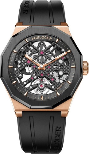 AGELOCER Orologio Uomo Scheletro Automatico Acciaio Inox Orologio da Polso Luminoso - Foto 12 di 48