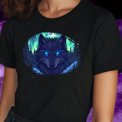 Women's Mystical Wolf Motif Cotton T-Shirt Size S to 3XL