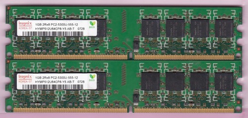 2GB 2x1GB PC2-5300 DDR2-667 HYNIX HYMP512U64CP8-Y5 AB-T Desktop Ram Memory Kit - Picture 3 of 4