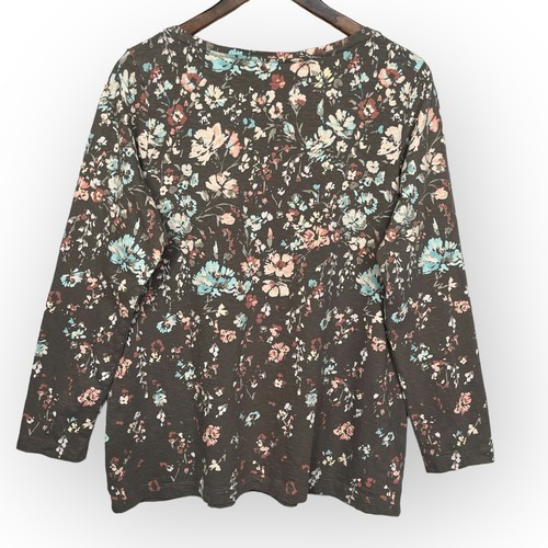 Tunique J. Jill Fleurie Grise En Coton 100% - Taille S, Manches Longues, Parfait état