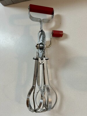 Rare Vintage Red ECKO Manual Bakelite Hand Turn Crank Egg Beater Mixer Stainless