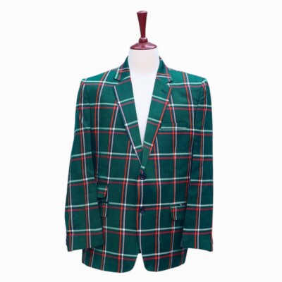 Mens Blazer Plaid Check Green Orange White Wool Formal Jacket