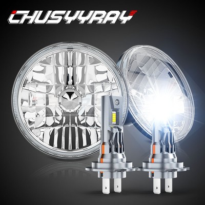For Ford Mustang 1965-1978 7'' INCH Round GLASS LED Headlights Hi/Lo Beams Pair