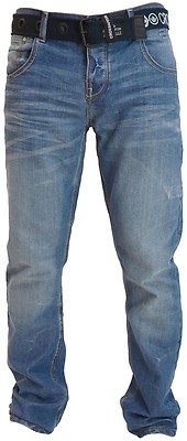Herren Crosshatch gerades Bein Jeans normale Passform Denim Hose kostenloser Canvas Gürtel