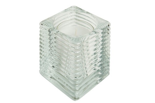 Square Shape Ribbed Clear Glass Candle Holder Heavyweight Luxury Premium Quality - Picture 8 of 12