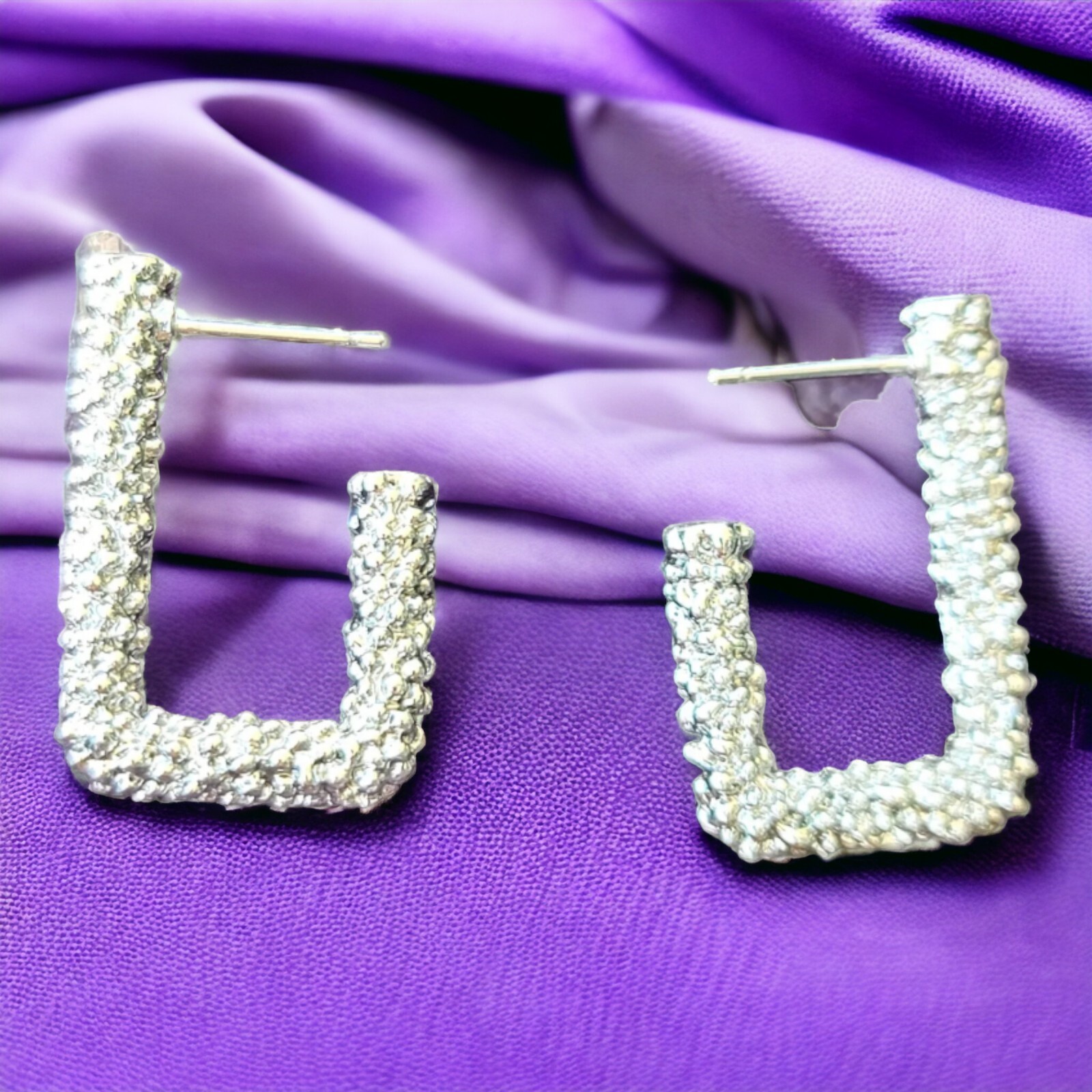 Vintage Rectangular Half Hoop Silver Tone Earring… - image 3