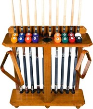ISZY Billiards Pool Stick Rack Cue Rack Only Floor Stand 10 cues  ball Oak Wood
