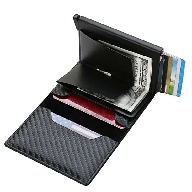 适用于 Airtag 钱包式外壳 皮革 碳纤维卡夹 磁性空气标签保护套 — 第 4/4 张图片