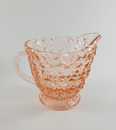 Vintagr Jeannette Windsor Diamond Pink Depression Glass Creamer & Covered Sugar - Picture 8 of 12