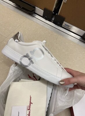 New Salvatore Ferragamo Number Men Fashion Sneakers Silver Gancini