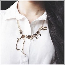 T-Rex Dinosaur Skeleton Gold Necklace Tyrannosaurus Rex Jurassic Fossil Gift NEW