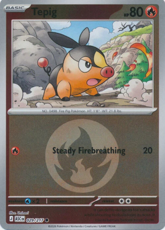 Pokemon Tepig (29/580) Ascended Heroes NM REVERSE HOLO- Energy Symbol Patter