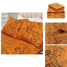Superior Flannel Brushed Cotton Paisley Bed Sheet Set, Twin XL, Pumpkin