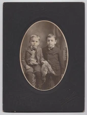 2 SERIOUS BOYS CABINET PHOTO #6 Pre 1905 ALCONA IOWA, Peterson Studio, ANTIQUE