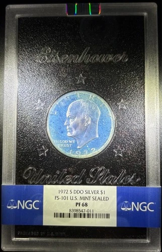 1972-S FS-101 DDO Mint Sealed Eisenhower Silver Proof Dollar NGC PF-68
