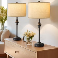26 Farmhouse Table Lamps for Bedrooms Set of 2, Tall Rustic Bedside Lamps with 3