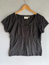 Shyanne Blouse Womens Medium Black Ruffle Pleated Babydoll Western Rodeo