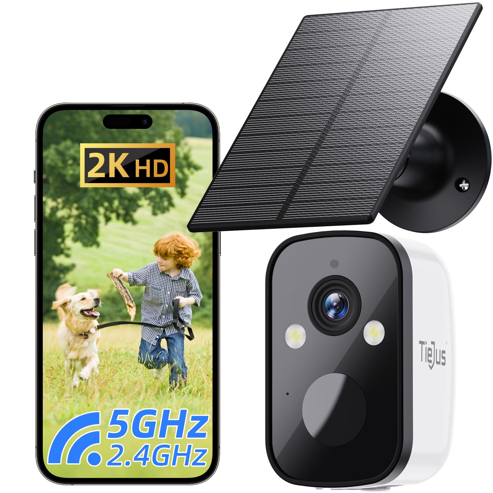 Wireless Outdoor Security Cameras with Solar Power, 5G/2.4GHz, Weatherproof, Motion Detection, Night Vision