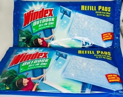 (2) Pks Windex OUTDOOR All-in-One Glass Cleaning Pad Refills Discontinued 4 pads