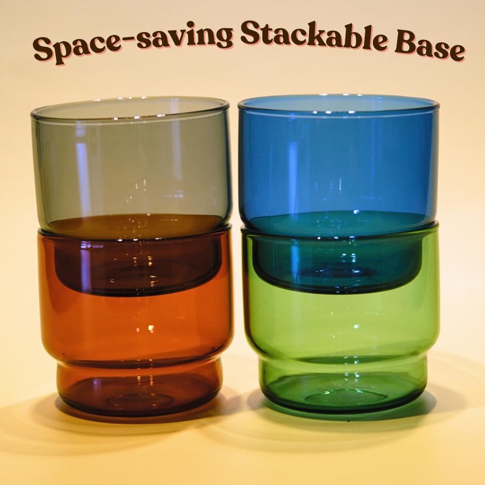 Festive Colored Double Old-fashioned Glasses Set 10oz Stackable Drinking Glas...
