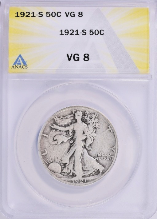 1921-S Walking Liberty Half Dollar ANACS VG-08