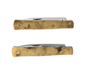 Lot 2 Antonini Maniago Italy INOX Brass Handle Folding Pocket Knives (J)