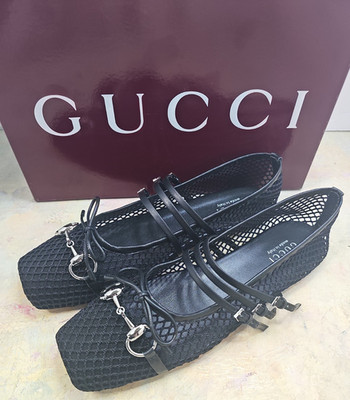 Gucci Horsebit Mesh Ballet Flats Size EU 41 Leather Shoes W/ Box, Bag Packaging