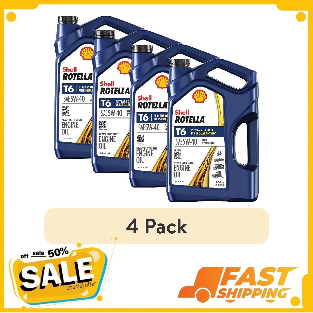 (4 pack) Shell Rotella T6 Full Synthetic 5W-40 Diesel Engine Oil, 1 Gallon