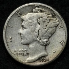 1924-S Mercury Silver Dime XF E254 JQNT