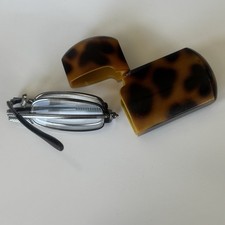 Folding Reading Glasses w/ Tortoise Shell Hard Case Compact Unknown Strength