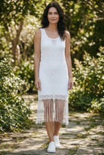 Profile By Gottex Round Neck Sea Breeze White Cover Up Dress With Frills - M