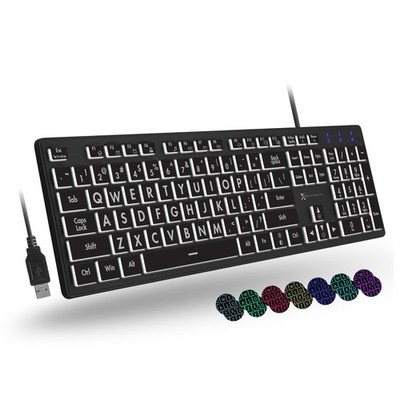 X9 Large Print Backlit Keyboard | Wired Light Up Computer Keyboard for PC Des...
