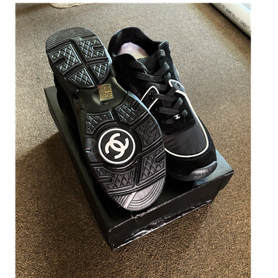 CHANEL CC Black Men's Athletic Sneakers Low Top Lace Up G37488 New with Box