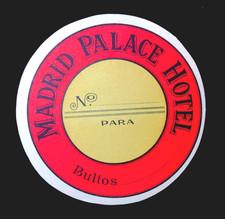 Original Vintage Madrid Palace Hotel Spain Travel Luggage Label Sticker OG