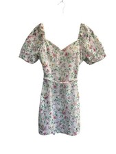 Guess 6 Dress Belted Floral Sweetheart Lace Puff-Sleeve White Coquette #5545