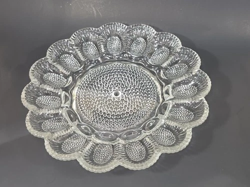 Vintage Anchor Hocking Clear Glass Hobnail Deviled Egg Plate