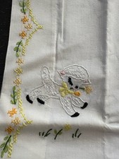 Vintage Hand Embroidered Crib Top Sheet Lamb Flowers With Pillow Case