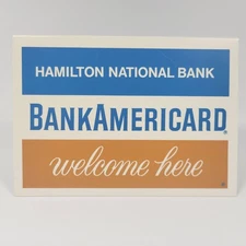 Hamilton National Bank BankAmericard 5"x7" Double Sided Tent Card 1966 VTG