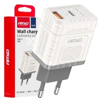 Schnelllade-Gan 30W USB-A + USB-C AMIO-04286 WandladegeräT