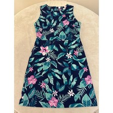 Old Navy Dress Womens Size M Navy Blue Pink Green Tropical Floral Sheath
