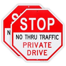 2 Pack No Thru Traffic Private Drive Sign, 12'' x 12'', reflective yellow