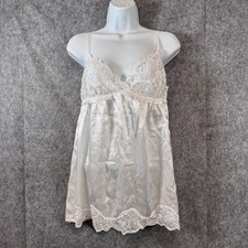 Vtg Cinema Etoile Lingerie White Lace Nightgown Bridal Satin Slip Chemise Small