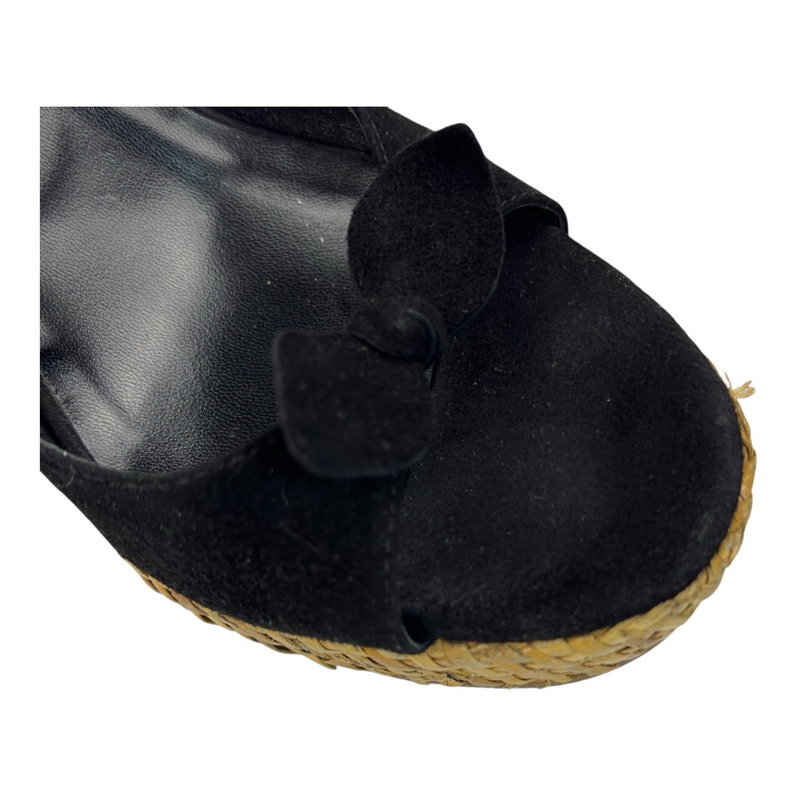 PRADA Black Suede Espadrille Platform Slingback Wicker Wedge Heels 38.5 / 8 US image 10