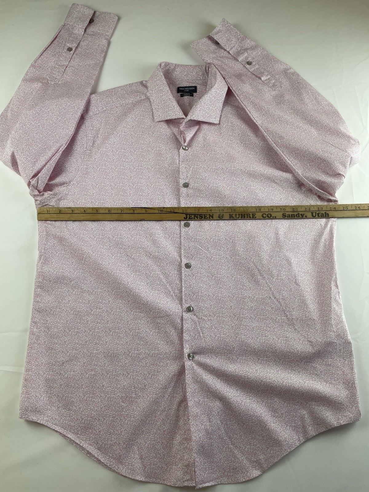 Van Heusen Flex Men's Button-Up Long Sleeve Dress Shirt Pink Size 17.5-34/35 thumbnail 5