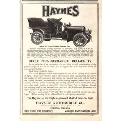 1906 Print Ad Haynes Automobile Co Model R Four Cylinder Touring Car!