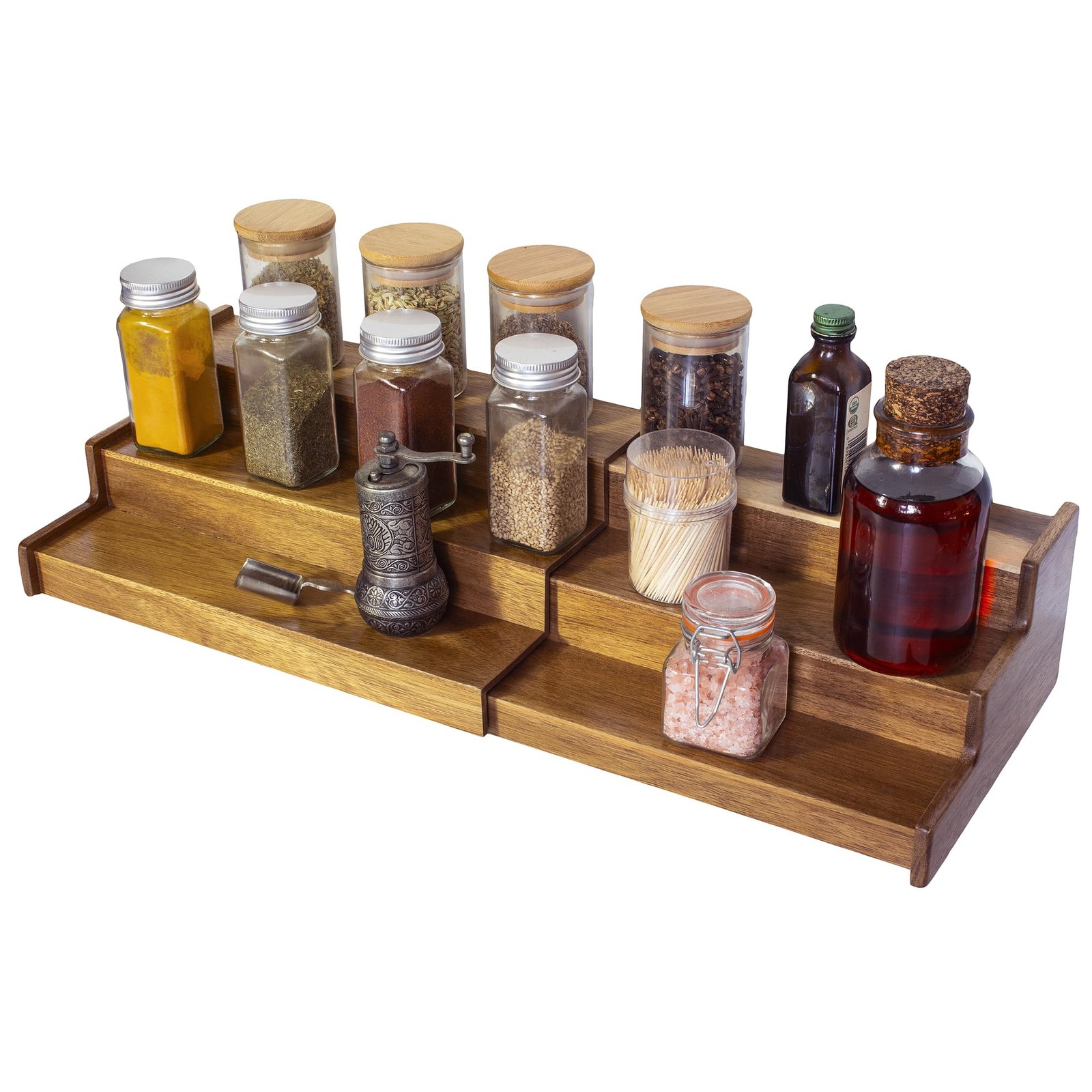 3 Tier Acacia Wood Spice Rack Organizer for Kitchen or Cabinet Storage
